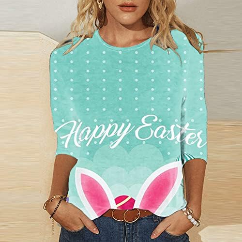 Charella Happy Easter Egg Подарък Ежедневна Блуза за Жени, с 3/4 ръкав и деколте Лодка От Ликра, Графични Блузи, Тениски, Женски