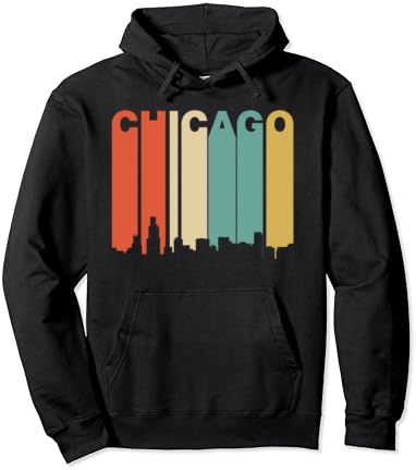 Hoody Chicago Illinois Skyline в ретро стил на 1970-те години с качулка