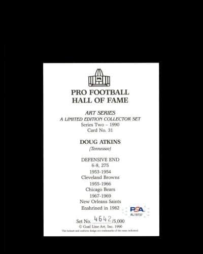 Дъг Аткинс, PSA DNA Coa, Подписано Автограф на карта с Изображение на гол линията - Футболни картички с автографи на NFL