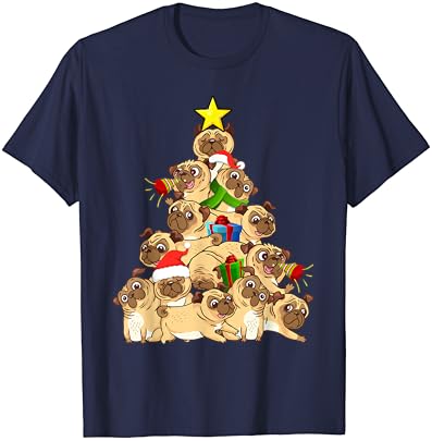 Мопс Куче Дърво Коледен Пуловер Коледа Домашен Любимец Куче, Подаръци Тениска