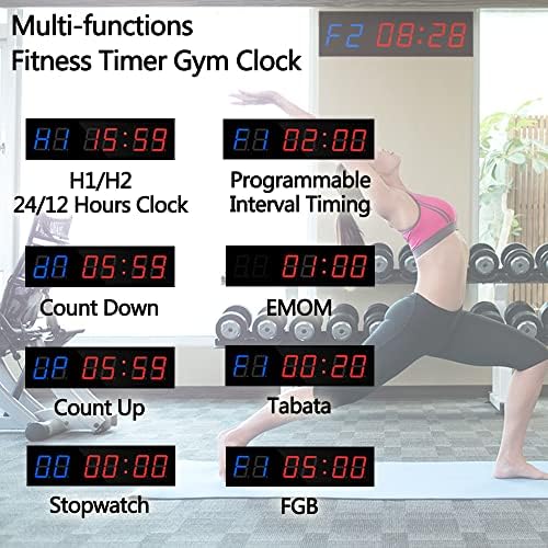 PULIVIA Gym Clock Fitness Таймер Interval 1,8, Хронометър с таймер за обратно броене с Дистанционно управление, Програмируем