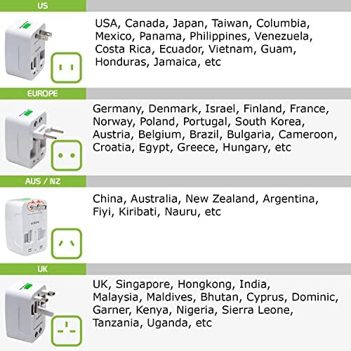 Международен захранващ адаптер USB Travel Plus, който е съвместим с Jabra 100-68220000-00 за захранване на 3 устройства по целия свят
