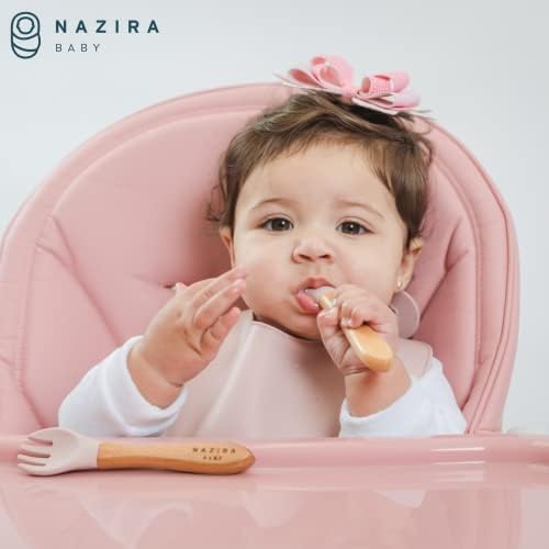 Комплект вилици и лъжици за самостоятелно хранене NaziraBaby от естествен бук - Не съдържа бисфенол А, посуда и прибори за деца, подходящи