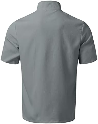 2023 Нова Мъжки Пролет-Есен Однотонная Блуза копчета с кръгло деколте и къс ръкав, Отгоре, Долната Риза, Къс Мъжки