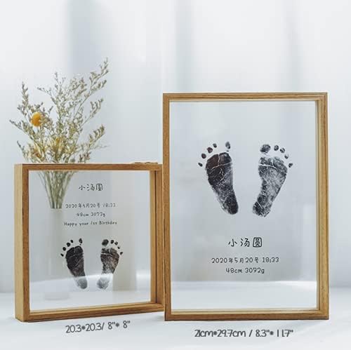 Комплект за вземане на отпечатъци от ръце или отпечатъци от краката Стъкло с дървена прозрачна рамка за Персонализация подарък за регистрация на детето за спомен ?