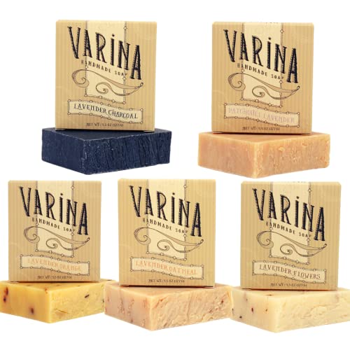 Сапун Varina Organic Lavender Variety Bar Сапун - Нежно Почистващо средство за чувствителна кожа с билки и мента - 5 опаковки