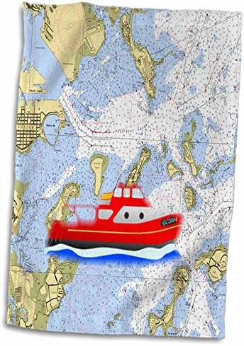 3dRose Florene - Декор под формата на морска карта - Принт Бостън пристанището с кърпи за лодки (twl-204855-1)
