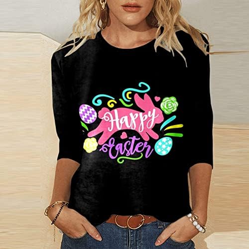 Тениска с изображение на Хубаво Зайче за Жени, Мода Лято Ежедневни Тениска с Кръгло Деколте и 3/4 ръкав, Великденски Ризи, Топ