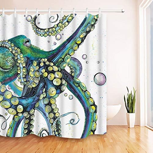 Баня душ завеси цветна Мода октопод завеси за душ здрава тъкан на завесата на баня водоустойчива баня завеса с 12 куки...