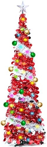 TURNMEON 5-Подножието Мишурная Коледно дърво с Шариковыми декорации с Таймер, 50 цветни Светлини, 3D Звезда, всплывающая Коледно Дърво, Коледна