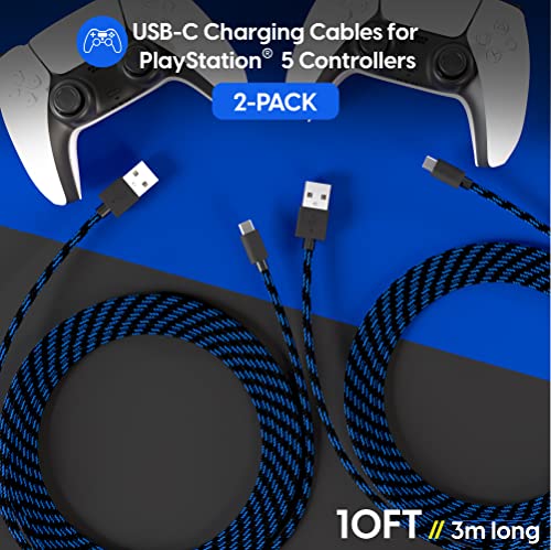 Кабела на зарядното устройство TALK WORKS Fast Charge USB-C контролер за PS5 - 10 фута, Здрав Сплетен кабел Type C За зареждане, съвместим с Sony Playstation 5 - Черно и синьо (2 опаковки)