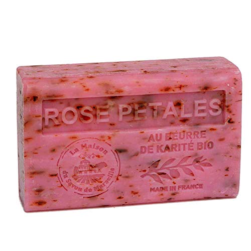 Savon de Marseille - Френската сапун с органично масло от Шеа - Аромат на листенца от рози - Подходящ за всички типове кожа