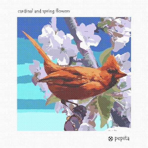 комплект за бродиране pepita: Кардинал и Пролетни цветя, 10 x 10