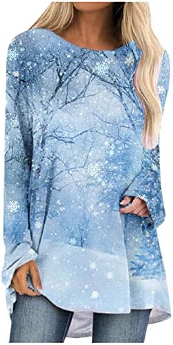 BADHUB / Дамски Блузи с дълъг ръкав, Коледни Ризи Големи Размери, които Могат да се Носят с Гамаши, Блузи с кръгло деколте,