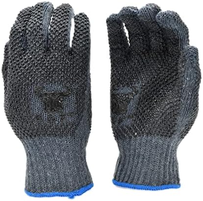 G & F Products 14431M-120 Работни ръкавици от естествен памук в двустранен PVC грах, сиви ръкавици, различни цветове пръстени,