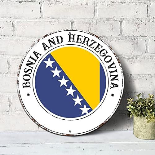 Национално Знаме на Босна и Херцеговина, Кръгла Лидице Знак в Селски Шикозен Стил, Алуминий Метален Венец, монтиран на стената