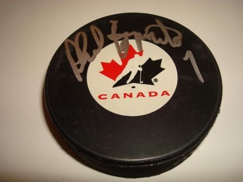 Фил Эспозито подписа договор с канадската хокейна шайба PSA/DNA Go Blackhawks! Go Bruins a - Олимпийски шайби с автограф
