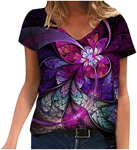 Женска Тениска с Къс Ръкав 2023, Памучен Тениска с Дълбоко V-образно деколте и Цветен Модел в стил Киберпънк, Лятна Есенна Риза за