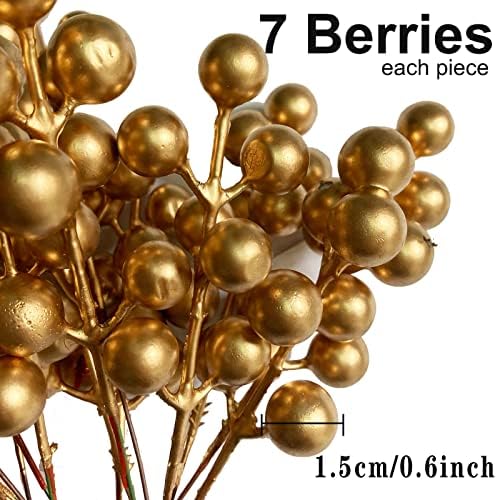 JK-GMTE 42 опаковки Изкуствени Плодове Стъбла Фалшиви Коледни Пръчици Златни Ягодоплодни Пръчки Коледно Дърво, Пръчки от Плодове
