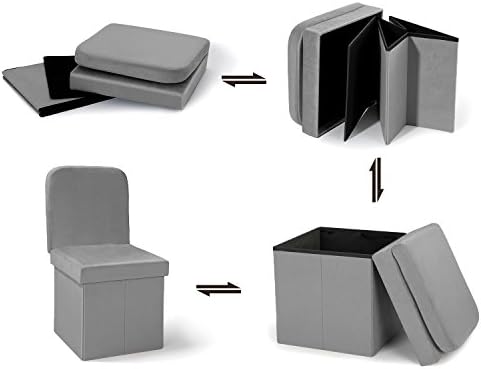 B FSOBEIIALEO Velvet Хоп За съхранение с облегалката Сгъваем стол за дневна, Кубчета-Организаторите За съхранение в стаята, Кутия за съхранение на играчки (Сив, Средно)