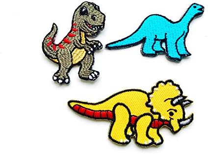 Комплект от 3 бр. Кухненски тиранозавър рекс Брахиозавр Трисератопс, Динозавър, Сладък Карикатура, 1 Нашивка, Пришитая Желязо, Бродирана