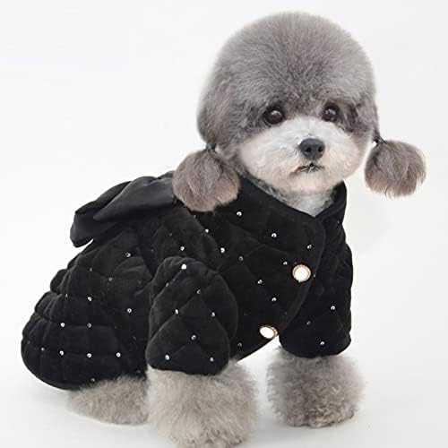 ЗАКУПУВАНЕ на Зимата рокля за кучета с С лък, рокли за домашни любимци с пайети, Дрехи за котки, Топло палто (Цвят: черен,