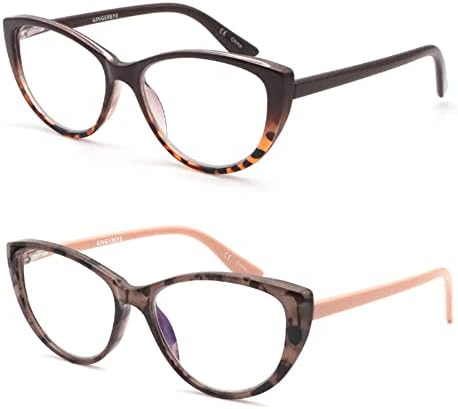 Очила Котешко око за жените, GINGEREYE, 2 опаковки, модерни дамски очила за четене със синя светлина + 2.0, антибликовые очила