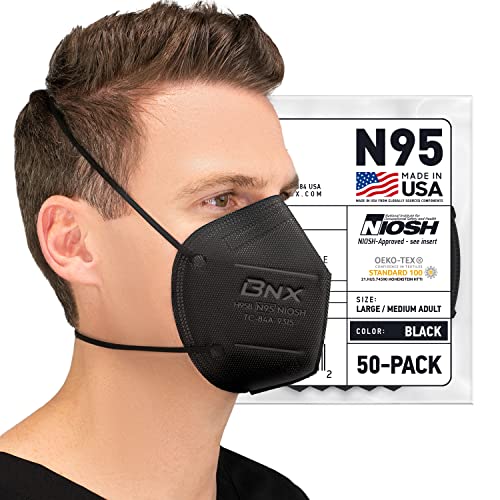 Маска AccuMed до bnx N95 Черно, сертифицирана от NIOSH, НАПРАВЕНО В САЩ, Респиратор с частици, Защитна маска за лице (50 бр.,