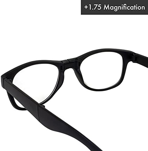 Сгъваеми очила за четене Global Vision за мъже или Жени + 1,75 увеличаване в Сгъваем Черна Рамка с Прозрачни лещи и калъф за тон