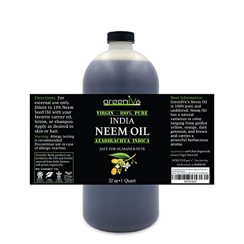 GreenIVe - Маслото от Neem - Органично отглеждани маслото от Neem на първо студено пресовано - Специално на (32 унции)