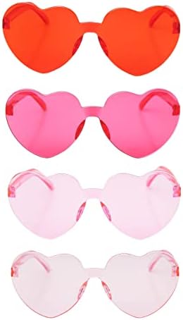 LURLEEZ 4 бр. Ярко Розови Очила във формата на Сърце Розови Очила във формата на Сърце Розови Очила във формата на Сърце Опаковка Слънчеви