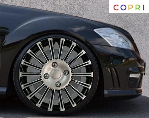 Комплект Copri от 4 Джанти накладки 14 инча Сребристо-Черна Защелкивающаяся капачката на Главината, Подходящи за Audi