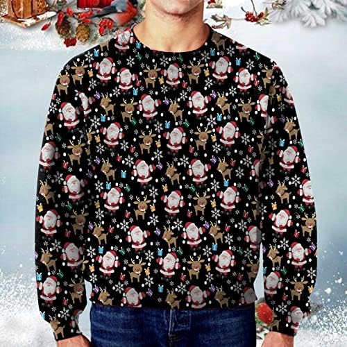 WOCACHI/Мъжки Грозен Коледен Пуловер с дълъг ръкав и Кръгло деколте, Коледен Пуловер с принтом Елен под формата на Снежинки, Вечерни Блузи,