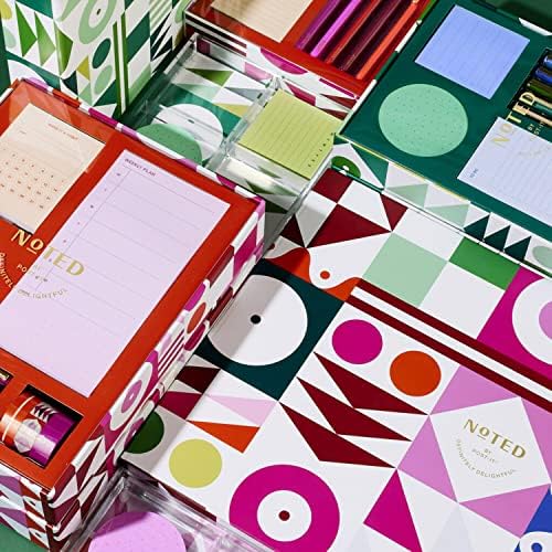 Подарък кутия за бележки с принтом Notes by Post-it, хладни цветове, Включва Акрилни тава, 100 кръгли стикери, 100 кв. стикери