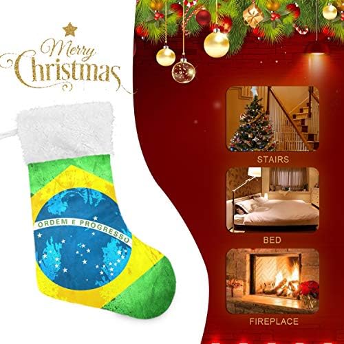 Коледни Чорапи PIMILAGU с Бразилски Флаг в стил Ретро, 1 Опаковка, 17,7 инча, Окачени Чорапи за Коледна украса