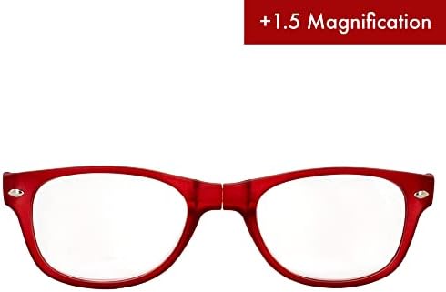 Сгъваеми очила за четене Global Vision за мъже или Жени + 1,5 увеличаване в сгъваем Червена Рамка с Прозрачни лещи и калъф за тон