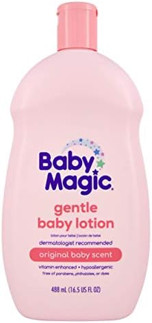 Нежен детски лосион Baby Magic | 16,5 течни унции (опаковка от 6 броя) | Витамини и алое, Розов (705544), Оригинален детски