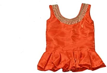 Сватба облекло без ръкави от материи TRADITIONINDIA Chanderi & Dupion, Готови детски дрехи Lehenga Choli (Цвят - оранжев и жълт)