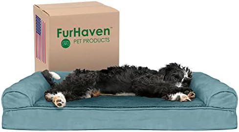 Furhaven Голямо Легло за Кучета от Охлаждане вливат в гел Пеноматериала в стил Плюшено и Замшевого дивана с Подвижен Миещ се калъф - Дълбок