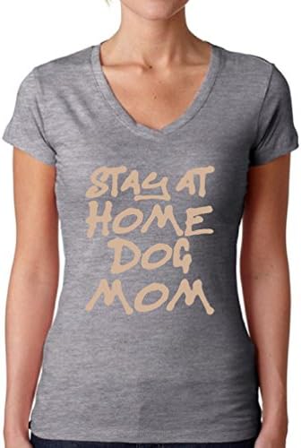 Тромав Стилове, Дамски Тениски Stay at Home Dog Mom с Графичен V-Образно деколте, Потник за Любителите на Кучета