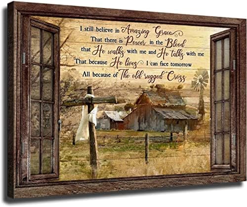 Аз все още вярвам В Платно Amazing Grace, Платно за прозорци в селски стил, Платно с Бога, Плакат с Исус, Печат върху Платно,