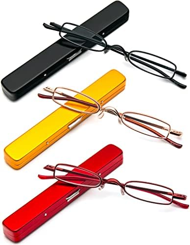 REAVEE 3 Опаковки Чифт Малки Очила за Четене за Жени И Мъже, Метални ултра-Тънки Преносими Ридеры със Скоба за химикалки, Пружинни Панти,
