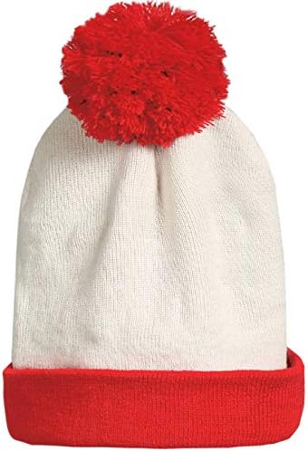 SSLR-Big-Kids-Хелоуин-Шапчица-Бини-Червено-Бяла Коледна шапка С белезници от помпона
