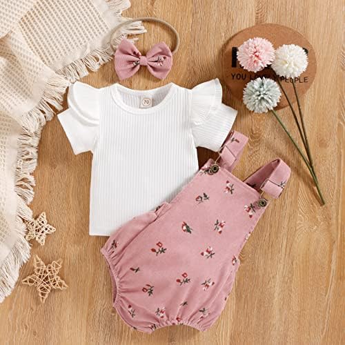Xbgqasu/ Персонални Одеяло с цветен Печат За малки Момичета, Блузи с къс ръкав и Набори, Однотонная тениска в рубчик (Розов, 3 месеца)