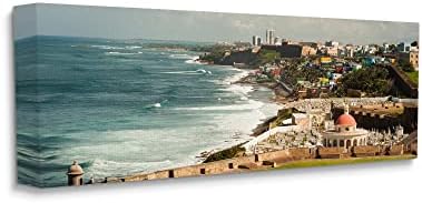 Stupell Industries Стар Сан Хуан, Пуерто Рико Крайбрежен Пейзаж Снимка Платно на Стенно Изкуство, 24 x 10, синьо