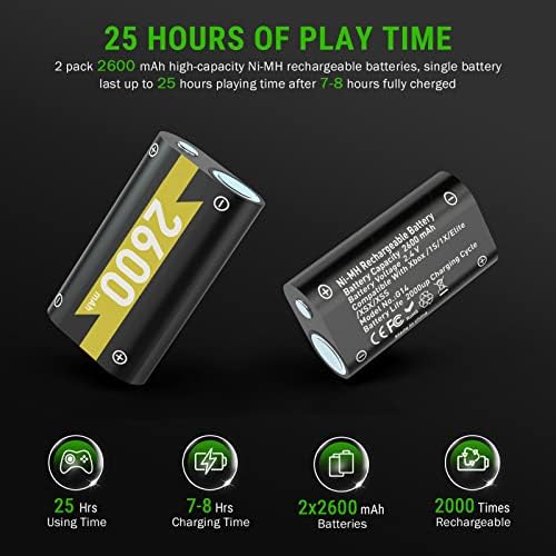 Акумулаторна батерия Noiposi Контролер за Xbox One и Xbox Series X|S, 2 комплекта батерии Xbox Controller One капацитет 2600 mah зарядно