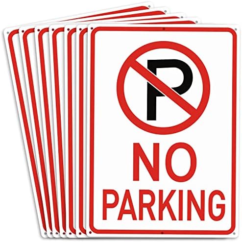 6 Бр. Табели Паркинг е забранено с емблематичен знак 14x10 инча, Отразяваща алуминиев знак Паркинг е забранено, защитен
