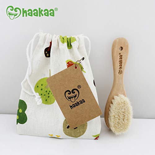 Детска дървена четка за коса Haakaa с естествен Косъм от Коза вълна 1 бр.