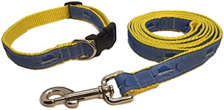Комплект яка и каишка за кучета Preston Inc Preston Sailfish Светло-синята лента в жълт найлон регулируема тесьме (Голям)