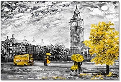 999Store Лондон в черно-жълти градове Картина върху платно (Платно, без рамка, 36x54 инча, сив) ULP36540307